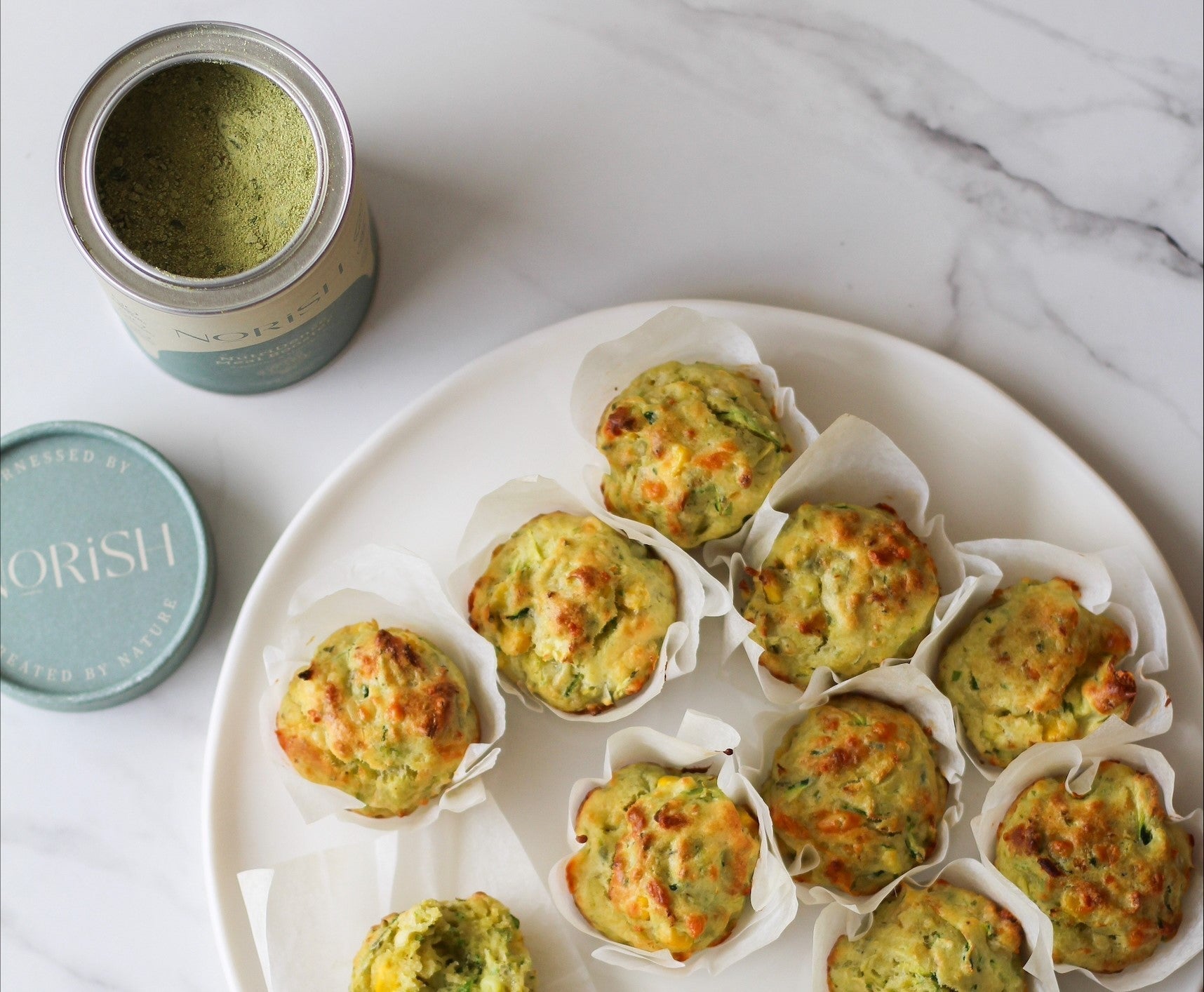 Odi savoury mini muffins - courgette and parmesan muffins boosted with NutriDense Meal Booster